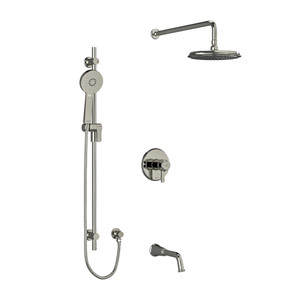 Momenti Type T/P (Thermostatic/Pressure Balance) 1/2 Inch Coaxial 3-Way System With Hand Shower Rail Shower Head And Spout - Polished Nickel with J-Shaped Handles | Model Number: KIT1345MMRDJPN - Product Knockout