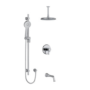 Momenti Type T/P (Thermostatic/Pressure Balance) 1/2 Inch Coaxial 3-Way System With Hand Shower Rail Shower Head And Spout - Chrome with J-Shaped Handles | Model Number: KIT1345MMRDJC-6 - Product Knockout
