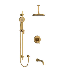 DISCONTINUED-Momenti Type T/P (Thermostatic/Pressure Balance) 1/2 Inch Coaxial 3-Way System With Hand Shower Rail Shower Head And Spout - Brushed Gold with J-Shaped Handles | Model Number: KIT1345MMRDJBG-6 - Product Knockout