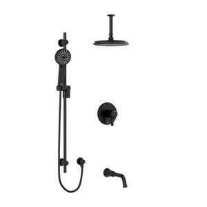 Momenti Type T/P (Thermostatic/Pressure Balance) 1/2 Inch Coaxial 3-Way System With Hand Shower Rail Shower Head And Spout - Black with J-Shaped Handles | Model Number: KIT1345MMRDJBK-6 - Product Knockout
