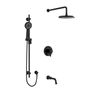 Momenti Type T/P (Thermostatic/Pressure Balance) 1/2 Inch Coaxial 3-Way System With Hand Shower Rail Shower Head And Spout - Black with J-Shaped Handles | Model Number: KIT1345MMRDJBK-6-SPEX - Product Knockout
