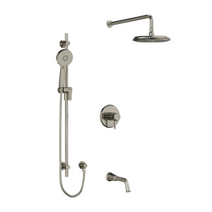 Momenti Type T/P (Thermostatic/Pressure Balance) 1/2 Inch Coaxial 3-Way System With Hand Shower Rail Shower Head And Spout - Brushed Nickel with Lever Handles | Model Number: KIT1345MMRDLBN - Product Knockout