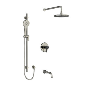 DISCONTINUED-Momenti Type T/P (Thermostatic/Pressure Balance) 1/2 Inch Coaxial 3-Way System With Hand Shower Rail Shower Head And Spout - Polished Nickel and Black with Lever Handles | Model Number: KIT1345MMRDLPNBK - Product Knockout
