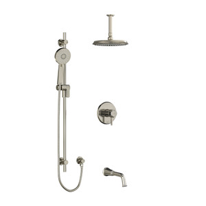 DISCONTINUED-Momenti Type T/P (Thermostatic/Pressure Balance) 1/2 Inch Coaxial 3-Way System With Hand Shower Rail Shower Head And Spout - Brushed Nickel with Lever Handles | Model Number: KIT1345MMRDLBN-6 - Product Knockout