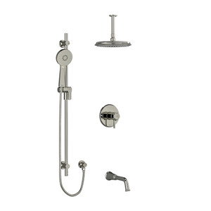 Momenti Type T/P (Thermostatic/Pressure Balance) 1/2 Inch Coaxial 3-Way System With Hand Shower Rail Shower Head And Spout - Polished Nickel with Lever Handles | Model Number: KIT1345MMRDLPN-6 - Product Knockout