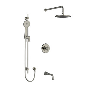 Momenti Type T/P (Thermostatic/Pressure Balance) 1/2 Inch Coaxial 3-Way System With Hand Shower Rail Shower Head And Spout - Polished Nickel with X-Shaped Handles | Model Number: KIT1345MMRDXPN - Product Knockout
