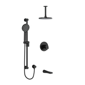DISCONTINUED Ode Type T/P (Thermostatic/Pressure Balance) 1/2 Inch Coaxial 3-Way System With Hand Shower Rail Shower Head And Spout - Black | Model Number: KIT1345ODBK-6-SPEX