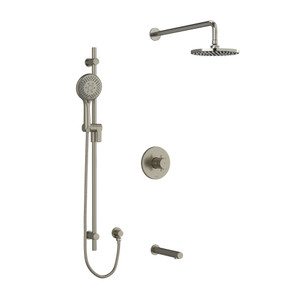 Pallace Type T/P (Thermostatic/Pressure Balance) 1/2 Inch Coaxial 3-Way System With Hand Shower Rail Shower Head And Spout - Brushed Nickel with Cross Handles | Model Number: KIT1345PATM+BN-SPEX - Product Knockout