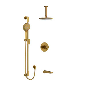 Parabola Type T/P (Thermostatic/Pressure Balance) 1/2 Inch Coaxial 3-Way System With Hand Shower Rail Shower Head And Spout - Brushed Gold | Model Number: KIT1345PBBG-6 - Product Knockout