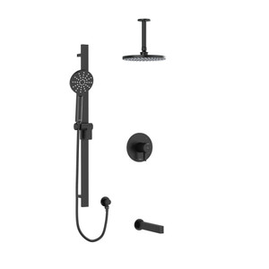 DISCONTINUED Paradox Type T/P (Thermostatic/Pressure Balance) 1/2 Inch Coaxial 3-Way System With Hand Shower Rail Shower Head And Spout - Black | Model Number: KIT1345PXTMBK-6
