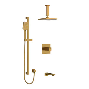 DISCONTINUED-Reflet Type T/P (Thermostatic/Pressure Balance) 1/2 Inch Coaxial 3-Way System With Hand Shower Rail Shower Head And Spout - Brushed Gold | Model Number: KIT1345RFBG-6