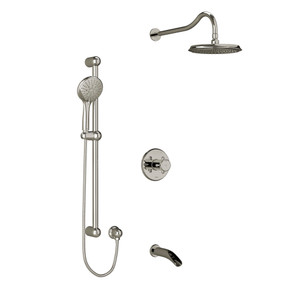 DISCONTINUED-Retro Type T/P (Thermostatic/Pressure Balance) 1/2 Inch Coaxial 3-Way System With Hand Shower Rail Shower Head And Spout - Polished Nickel with Cross Handles | Model Number: KIT1345RT+PN-EX - Product Knockout