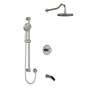 DISCONTINUED-Retro Type T/P (Thermostatic/Pressure Balance) 1/2 Inch Coaxial 3-Way System With Hand Shower Rail Shower Head And Spout - Polished Nickel with Cross Handles | Model Number: KIT1345RT+PN-SPEX - Product Knockout