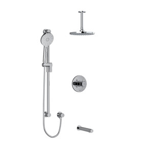 Riu Type T/P (Thermostatic/Pressure Balance) 1/2 Inch Coaxial 3-Way System With Hand Shower Rail Shower Head And Spout - Chrome with Cross Handles | Model Number: KIT1345RUTM+C-6 - Product Knockout