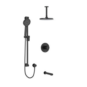DISCONTINUED-Riu Type T/P (Thermostatic/Pressure Balance) 1/2 Inch Coaxial 3-Way System With Hand Shower Rail Shower Head And Spout - Black with Cross Handles | Model Number: KIT1345RUTM+BK-6 - Product Knockout