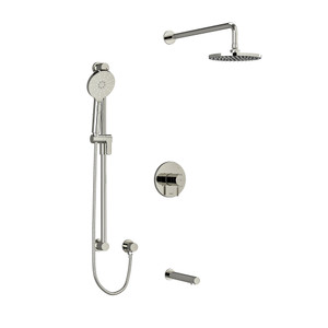 Système coaxial à 3 voies avec douchette sur rail, tête de douche et bec 1/2" type T/P (thermostatique/pression équilibrée) Rui - Nickel poli avec poignées à levier moletées  | Numéro de modèle: KIT1345RUTMKNPN - Produit épuisé