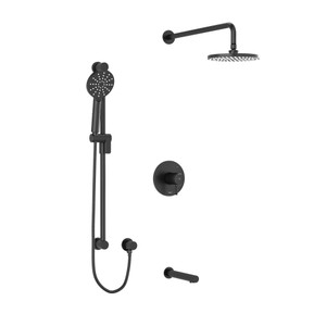 Riu Type T/P (Thermostatic/Pressure Balance) 1/2 Inch Coaxial 3-Way System With Hand Shower Rail Shower Head And Spout - Black with Knurled Lever Handles | Model Number: KIT1345RUTMKNBK-EX - Product Knockout