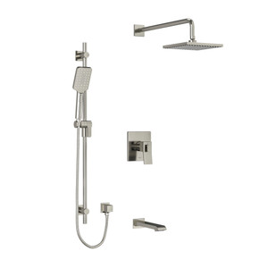 DISCONTINUED-Zendo Type T/P (Thermostatic/Pressure Balance) 1/2 Inch Coaxial 3-Way System With Hand Shower Rail Shower Head And Spout - Brushed Nickel | Model Number: KIT1345ZOTQBN-6-EX - Product Knockout