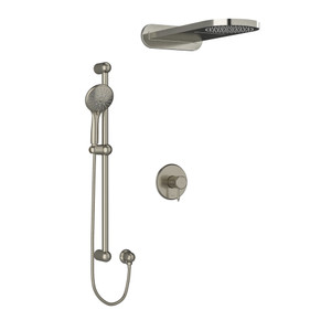 Système coaxial à 3 voies avec douchette sur rail et tête de douche pluie et cascade 1/2" type T/P (thermostatique/pression équilibrée) Georgian - Nickel brossé  | Numéro de modèle: KIT2745GNBN - Produit épuisé