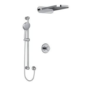 Système coaxial à 3 voies avec douchette sur rail et tête de douche pluie et cascade 1/2" type T/P (thermostatique/pression équilibrée) Georgian - Chrome avec poignées en croix  | Numéro de modèle: KIT2745GN+C - Produit épuisé