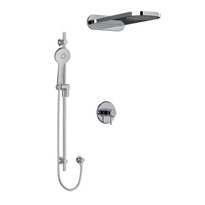 Momenti Type T/P (Thermostatic/Pressure Balance) 1/2 Inch Coaxial 3-Way System With Hand Shower Rail And Rain And Cascade Shower Head - Chrome with J-Shaped Handles | Model Number: KIT2745MMRDJC - Product Knockout
