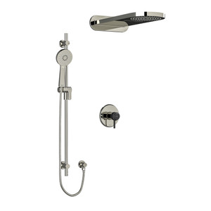 DISCONTINUED-Momenti Type T/P (Thermostatic/Pressure Balance) 1/2 Inch Coaxial 3-Way System With Hand Shower Rail And Rain And Cascade Shower Head - Polished Nickel and Black with Lever Handles | Model Number: KIT2745MMRDLPNBK - Product Knockout