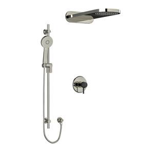 Système coaxial à 3 voies avec douchette sur rail et tête de douche pluie et cascade 1/2" type T/P (thermostatique/pression équilibrée) Momenti - Nickel Poli et Noir avec poignées à levier  | Numéro de modèle: KIT2745MMRDLPNBK-SPEX - Produit épuisé