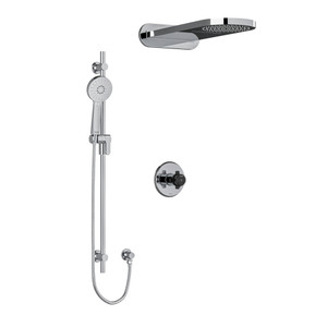 DISCONTINUED-Momenti Type T/P (Thermostatic/Pressure Balance) 1/2 Inch Coaxial 3-Way System With Hand Shower Rail And Rain And Cascade Shower Head - Chrome and Black with X-Shaped Handles | Model Number: KIT2745MMRDXCBK-EX - Product Knockout