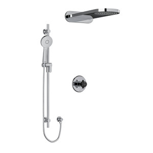 DISCONTINUED-Momenti Type T/P (Thermostatic/Pressure Balance) 1/2 Inch Coaxial 3-Way System With Hand Shower Rail And Rain And Cascade Shower Head - Chrome and Black with X-Shaped Handles | Model Number: KIT2745MMRDXCBK-SPEX - Product Knockout