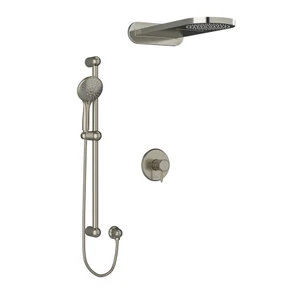 DISCONTINUED Retro Type T/P (Thermostatic/Pressure Balance) 1/2 Inch Coaxial 3-Way System With Hand Shower Rail And Rain And Cascade Shower Head - Brushed Nickel | Model Number: KIT2745RTBN-SPEX