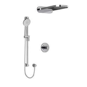 Riu Type T/P (Thermostatic/Pressure Balance) 1/2 Inch Coaxial 3-Way System With Hand Shower Rail And Rain And Cascade Shower Head - Chrome with Cross Handles | Model Number: KIT2745RUTM+C - Product Knockout