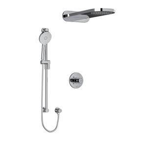 DISCONTINUED-Riu Type T/P (Thermostatic/Pressure Balance) 1/2 Inch Coaxial 3-Way System With Hand Shower Rail And Rain And Cascade Shower Head - Chrome with Cross Handles | Model Number: KIT2745RUTM+KNC - Product Knockout
