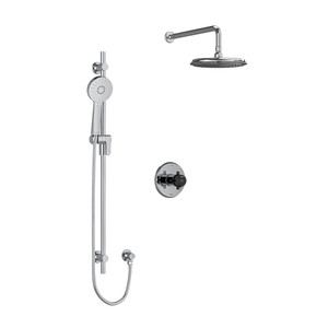 Momenti Type T/P (Thermostatic/Pressure Balance) 1/2 Inch Coaxial 2-Way System With Hand Shower And Shower Head - Chrome and Black with Cross Handles | Model Number: KIT323MMRD+CBK - Product Knockout