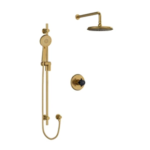 Momenti Type T/P (Thermostatic/Pressure Balance) 1/2 Inch Coaxial 2-Way System With Hand Shower And Shower Head - Brushed Gold and Black with Cross Handles | Model Number: KIT323MMRD+BGBK-6 - Product Knockout