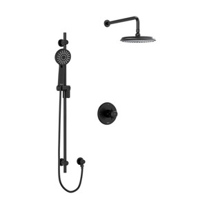 Momenti Type T/P (Thermostatic/Pressure Balance) 1/2 Inch Coaxial 2-Way System With Hand Shower And Shower Head - Black with Cross Handles | Model Number: KIT323MMRD+BK-6-EX - Product Knockout
