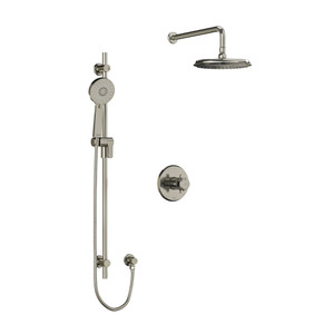 Momenti Type T/P (Thermostatic/Pressure Balance) 1/2 Inch Coaxial 2-Way System With Hand Shower And Shower Head - Brushed Nickel with Cross Handles | Model Number: KIT323MMRD+BN-6-EX - Product Knockout