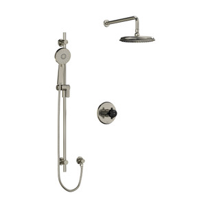 DISCONTINUED-Momenti Type T/P (Thermostatic/Pressure Balance) 1/2 Inch Coaxial 2-Way System With Hand Shower And Shower Head - Brushed Nickel and Black with Cross Handles | Model Number: KIT323MMRD+BNBK-SPEX - Product Knockout