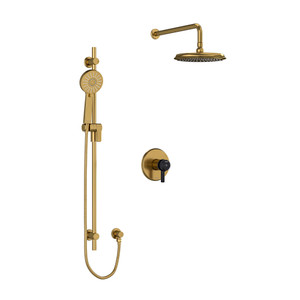 DISCONTINUED-Momenti Type T/P (Thermostatic/Pressure Balance) 1/2 Inch Coaxial 2-Way System With Hand Shower And Shower Head - Brushed Gold and Black with J-Shaped Handles | Model Number: KIT323MMRDJBGBK - Product Knockout