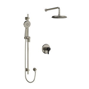DISCONTINUED-Momenti Type T/P (Thermostatic/Pressure Balance) 1/2 Inch Coaxial 2-Way System With Hand Shower And Shower Head - Brushed Nickel and Black with J-Shaped Handles | Model Number: KIT323MMRDJBNBK - Product Knockout