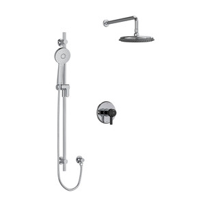 Momenti Type T/P (Thermostatic/Pressure Balance) 1/2 Inch Coaxial 2-Way System With Hand Shower And Shower Head - Chrome and Black with J-Shaped Handles | Model Number: KIT323MMRDJCBK-6 - Product Knockout