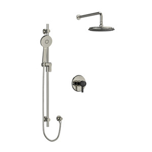 DISCONTINUED-Momenti Type T/P (Thermostatic/Pressure Balance) 1/2 Inch Coaxial 2-Way System With Hand Shower And Shower Head - Polished Nickel and Black with J-Shaped Handles | Model Number: KIT323MMRDJPNBK-6 - Product Knockout