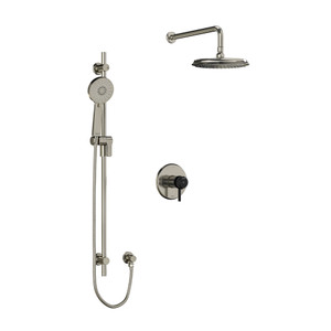 Momenti Type T/P (Thermostatic/Pressure Balance) 1/2 Inch Coaxial 2-Way System With Hand Shower And Shower Head - Brushed Nickel and Black with Lever Handles | Model Number: KIT323MMRDLBNBK - Product Knockout