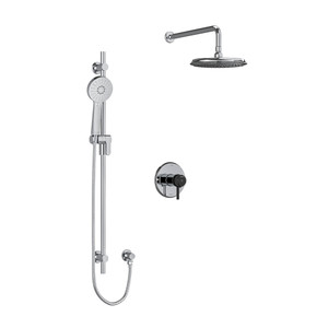 DISCONTINUÉ -Système coaxial à 2 voies Momenti avec douchette et tête de douche 1/2 po type T/P (thermostatique/pression équilibrée) - Chrome et Noir avec poignées à levier | Numéro de modèle: KIT323MMRDLCBK - Produit épuisé