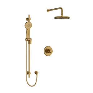 DISCONTINUED-Momenti Type T/P (Thermostatic/Pressure Balance) 1/2 Inch Coaxial 2-Way System With Hand Shower And Shower Head - Brushed Gold with X-Shaped Handles | Model Number: KIT323MMRDXBG-6 - Product Knockout