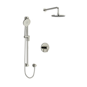 Riu Type T/P (Thermostatic/Pressure Balance) 1/2 Inch Coaxial 2-Way System With Hand Shower And Shower Head - Polished Nickel with Knurled Lever Handles | Model Number: KIT323RUTMKNPN - Product Knockout