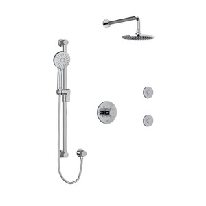 Edge Type T/P (Thermostatic/Pressure Balance) 1/2 Inch Coaxial 3-Way System Hand Shower Rail Elbow Supply Shower Head And 2 Body Jets - Chrome with Cross Handles | Model Number: KIT3545EDTM+C-6 - Product Knockout