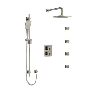 DISCONTINUED-Equinox Type T/P (Thermostatic/Pressure Balance) Double Coaxial System With Hand Shower Rail 4 Body Jets And Shower Head - Brushed Nickel | Model Number: KIT446EQBN-6 - Product Knockout