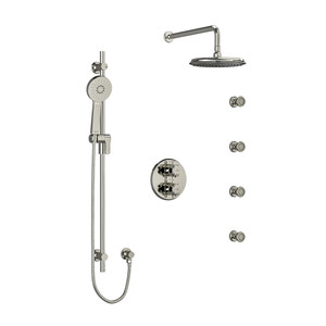 Momenti Type T/P (Thermostatic/Pressure Balance) Double Coaxial System With Hand Shower Rail 4 Body Jets And Shower Head - Polished Nickel with Cross Handles | Model Number: KIT446MMRD+PN - Product Knockout