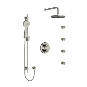 Momenti Type T/P (Thermostatic/Pressure Balance) Double Coaxial System With Hand Shower Rail 4 Body Jets And Shower Head - Polished Nickel with J-Shaped Handles | Model Number: KIT446MMRDJPN - Product Knockout