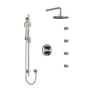 DISCONTINUED-Momenti Type T/P (Thermostatic/Pressure Balance) Double Coaxial System With Hand Shower Rail 4 Body Jets And Shower Head - Polished Nickel and Black with J-Shaped Handles | Model Number: KIT446MMRDJPNBK - Product Knockout